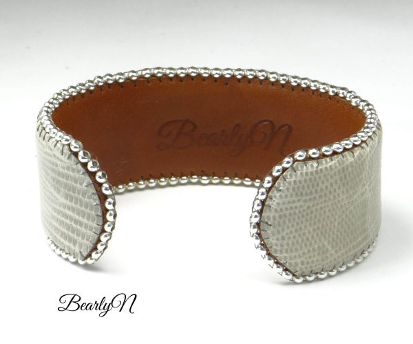 Bracelet En Cuir De Lézard Iguane Véritable - Gris, Largeur 18 Mm, Unisexe, Qualité Italie